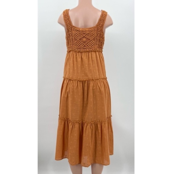 NWT Lush Crochet Cotton Dotted Tiered Midi Boho Dress - Picture 3 of 11